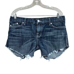 Rock & Republic Denim Shorts Cuffs Raw Hem Embroidered Pockets Blue Women Sz 30*